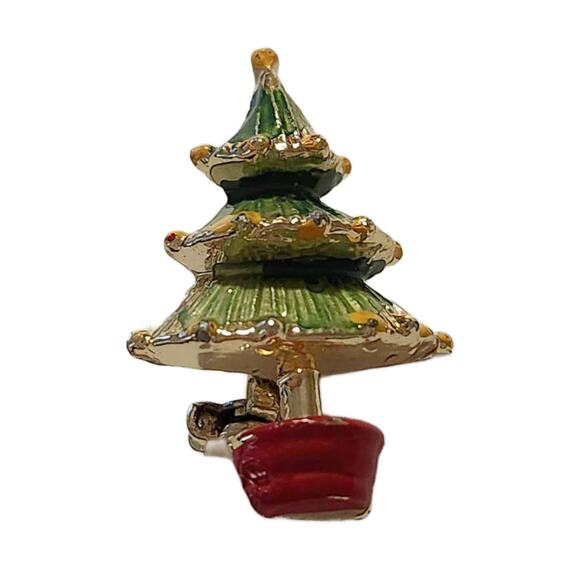 Vintage Enamel Christmas Tree Brooch Pin - Picture 1 of 9